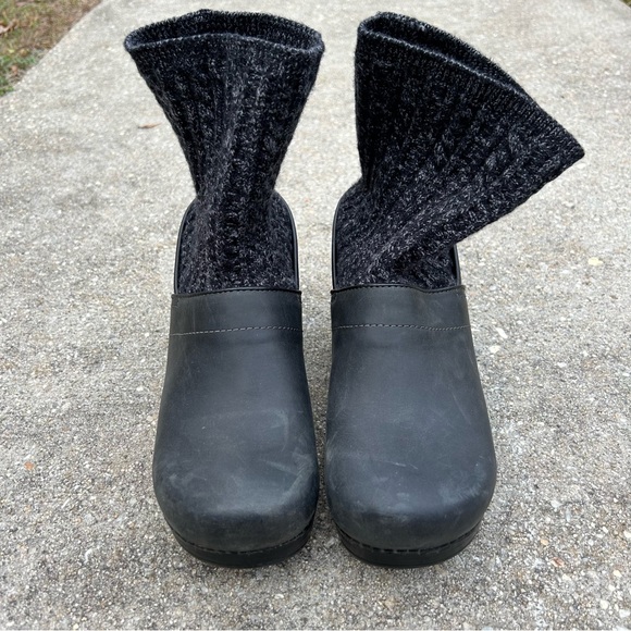DANSKO Chloe Boot Knit Top Black Leather Clog Comfort Shoe 40 - Picture 3 of 6